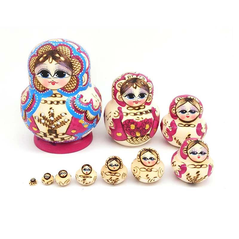 10 шт. деревянная русская ручная роспись Матрешка вабушка подарок Прямая
