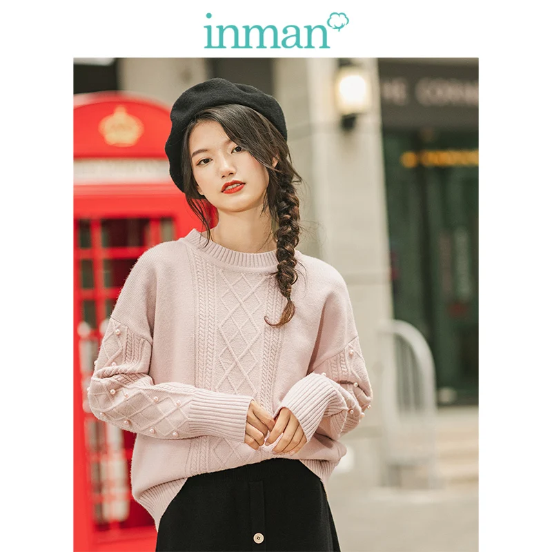 INMAN осень 2019 Новое поступление пуловер с О-образным вырезом и короткими рукавами