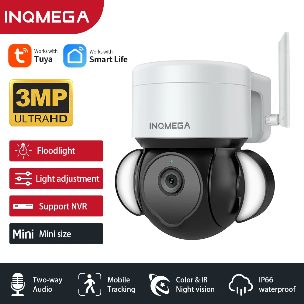 

INQMEGA Camera WIFI PTZ Smart Life Floodlight Mobile Tracking Day and Night Full Color Support Onvif, Alexa, Google Assistant