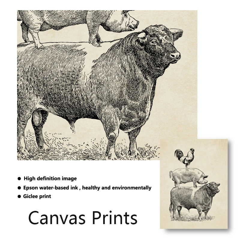 Винтажный постер для кухни на ферме птицы коровы свиньи курицы Декор французское