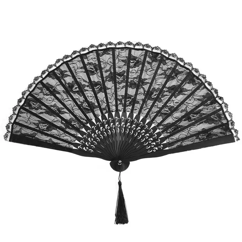 

ROSENICE Black Spanish Victorian Hand Fan For Wedding Party Favor Fancy Dress Folding Lace Pocket Fan Cosplay Party Ancient Fan