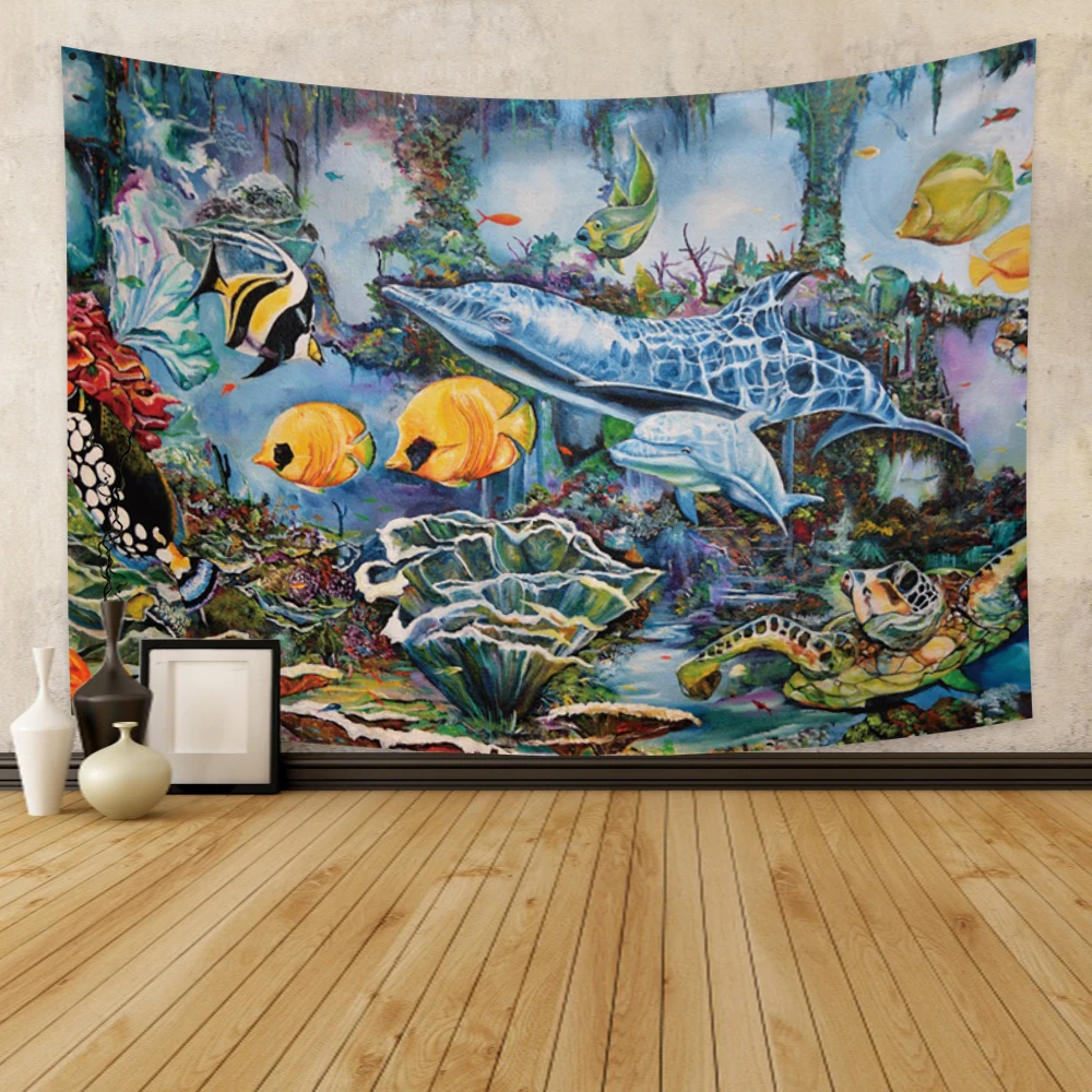 

Underwater World Hippie Tapestry Animal Ocean Dolphin Shark Wall Hanging Blanket Boho Home Decorative Wall Cloth Tapestries