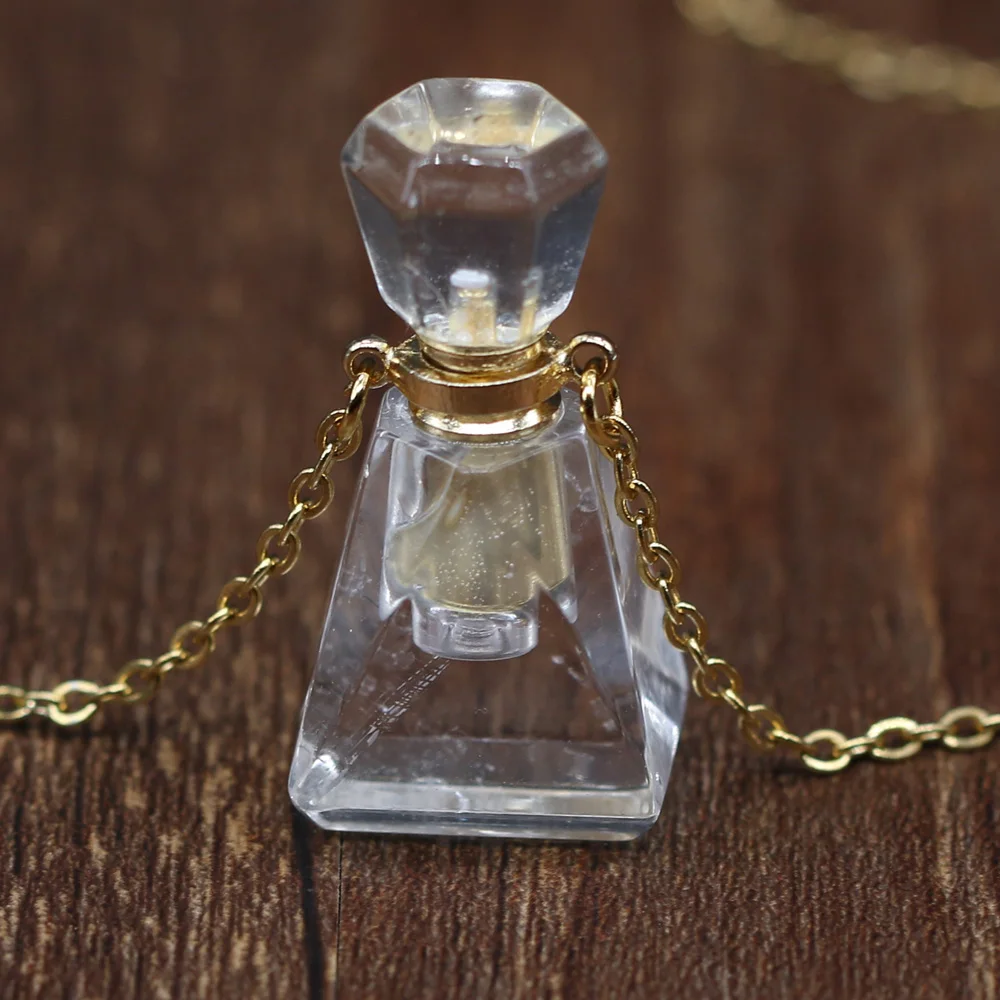 

Natural Stone Perfume Bottle Chains Necklace Stainless Steel Rose Quartzs Crystal for DIY Charm Necklace Party Jewelry Gifts