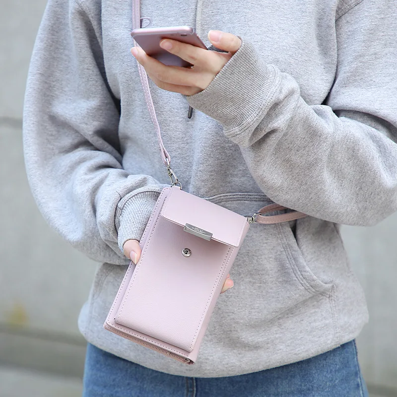 

Leather Multifunction Crossbody Phone Shoulder Bag Mini Women Wallet Messenger Female Clutch 2-in-1 Card Holder Candy Color
