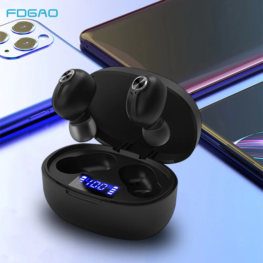 Мини наушники TWS с Bluetooth 5 0 беспроводные со светодиодным дисплеем спортивные