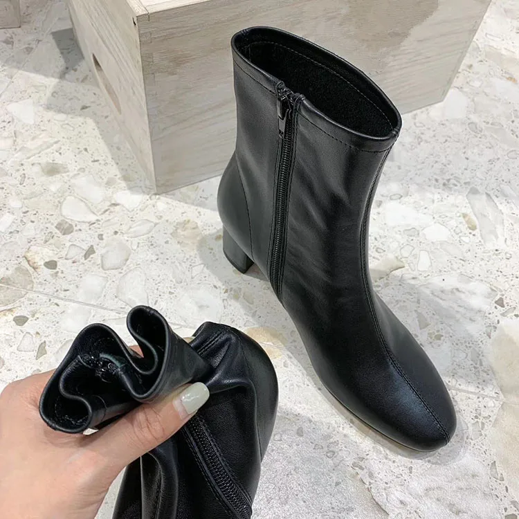 Зимние ботинки женские осенние ботильоны на среднем каблуке Botas Mujer кожаные