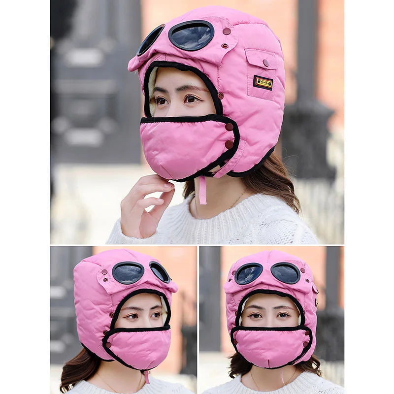 Новинка 2019 зимние шапки-бомберы унисекс лыжная маска очки шарф ветрозащитные