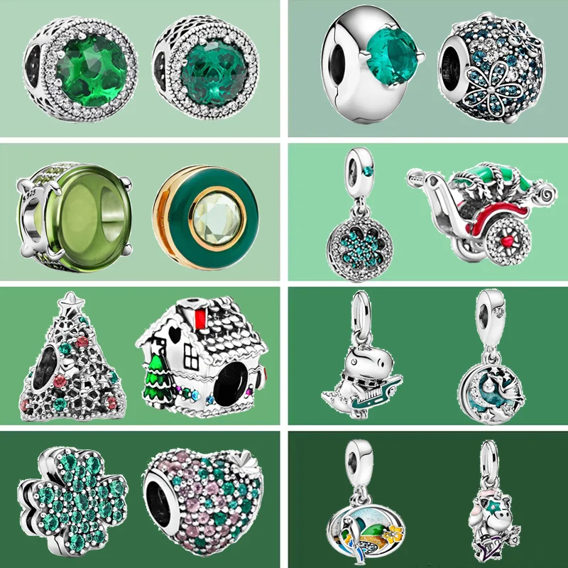 

Hot Selling 925 Sterling Silver Green Series Beads Colorful Christmas Tree Fit Original Pandora Charm Bracelet Jewelry DIY Gift