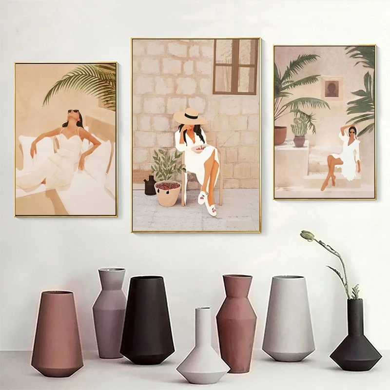 

Home Decor Fashion Girl Summer Read Stairs Poster Wall Art Canvas Prints Painting Pictures For Living Room Modular No Framework