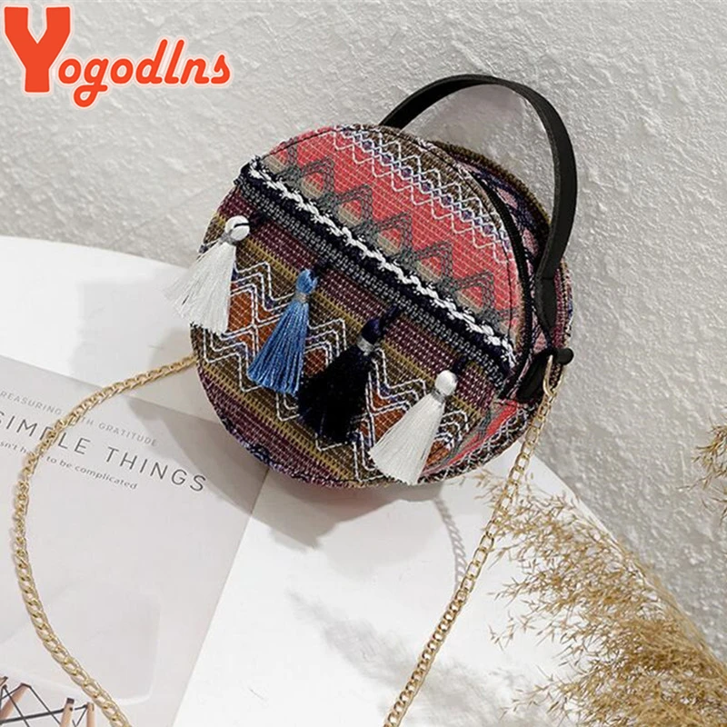 Сумка Yogodlns в национальном стиле с вышитыми кисточками металлическая женская