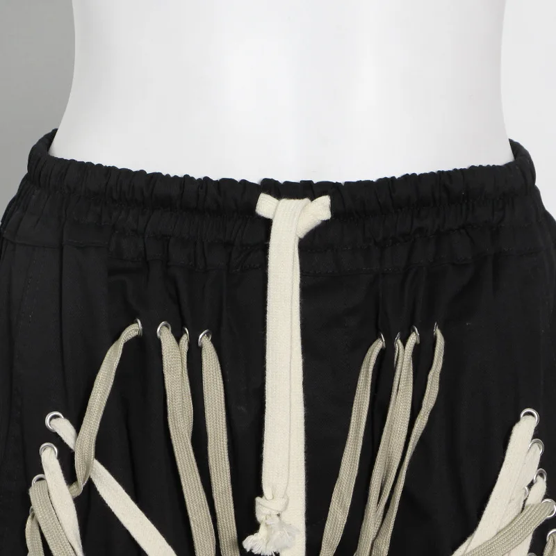 2020 Winter New Fashion Temperament Dark Black Tie Band Contrast Stitching High Waist and Thin Waist Trousers