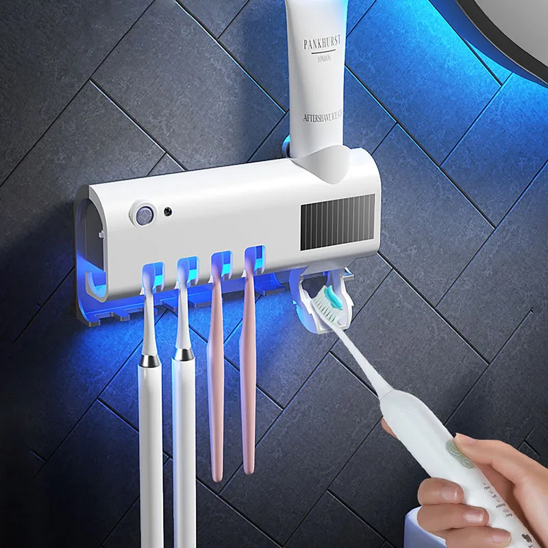 

Solar Energy UV Toothbrush Holder Wall Toothbrush Sterilizer Automatic Toothpaste Dispenser Squeezers Bathroom Accessories