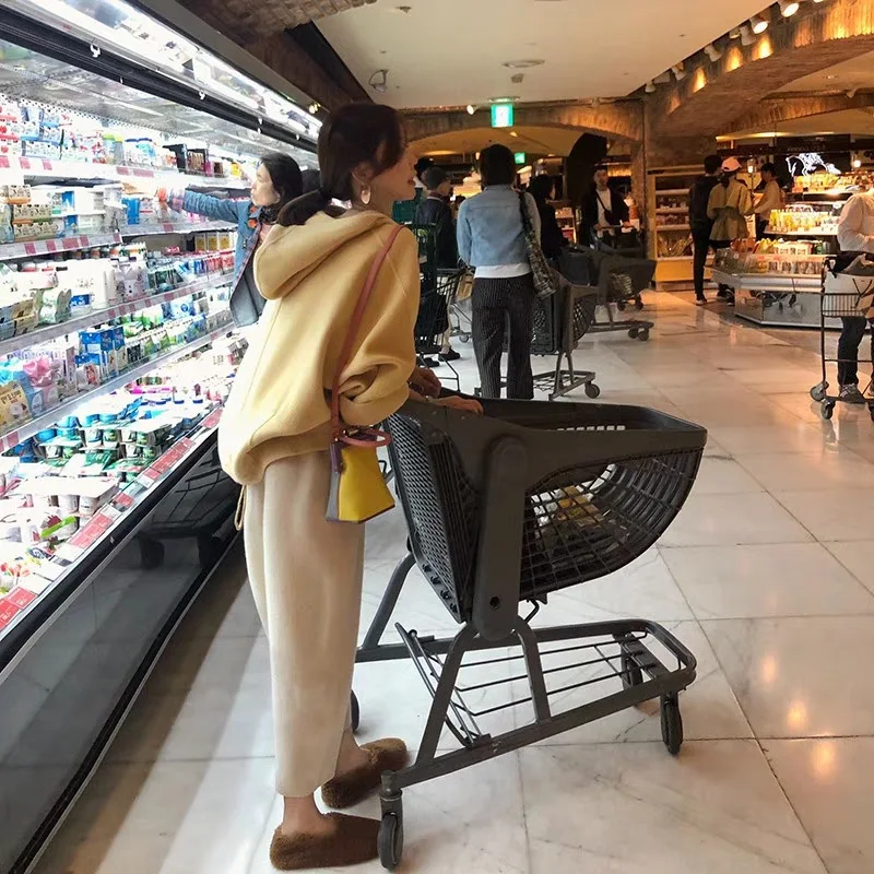 Nuevo traje de dos piezas de gran tamaño las mujeres trajes conjunto de pantalones de pierna ancha sudaderas con capucha Sudadera Mujer abrigo de lana de otoño jersey de Harajuku de lana