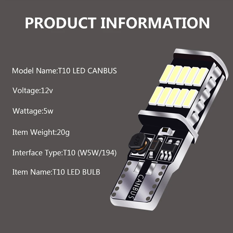Автомобисветодиодный лампа CANBUS T10 W5W 26SMD 4014 194 168 2 5 Вт а неполярная автомобильная