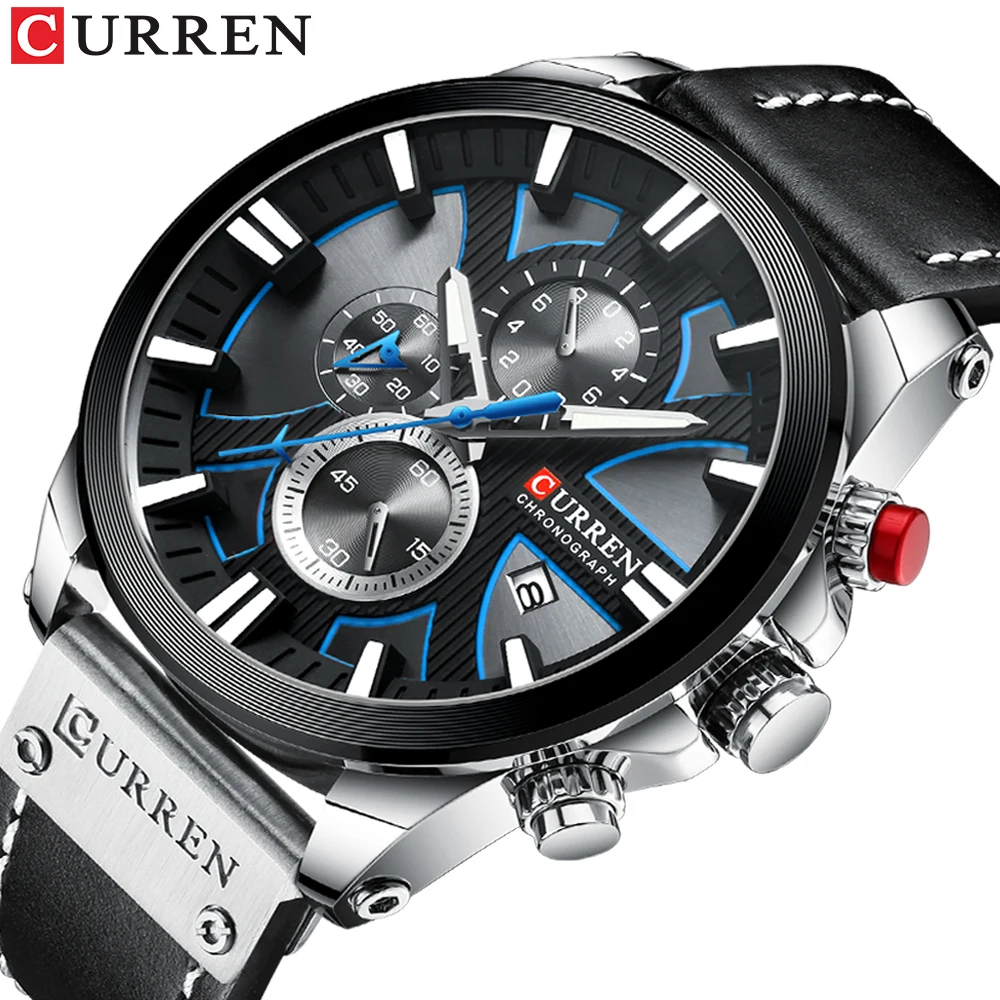 black sliver Новинка, мужские часы CURREN, модные повседневные мужские кожаные Наручные часы, аналоговые, спортивные, с хронографом, кварцевые мужские часы, Relogio Masculino - Цвет: black sliver