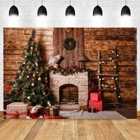 christmas photography backdrop wood house room interior fireplace tree baby photographic background photo studio photophone prop