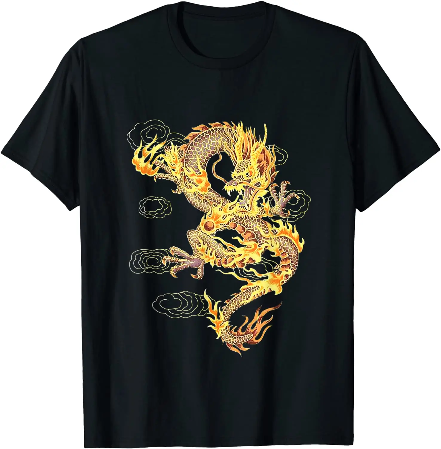 

2021 Summer Men T-shirt Golden Dragon Printing Graphic T-shirts Traditional Chinese Dragon Symbol of Power High Quality Tops