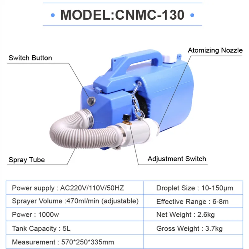 

SGODDE 1000W 5L Electric ULV Sprayer Disinfectant Fogger Machine Electric Sprayer Fogging Fine Mist Sprayers Nebulizer
