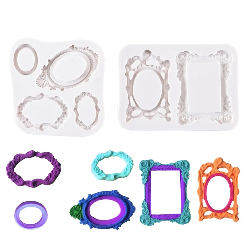 

2PC Photo Frame Silicone Fondant Mold For Baking Cake Decorating Tools Frame Chocolate Soap Mold Cake Kitchen Accessories AD1051