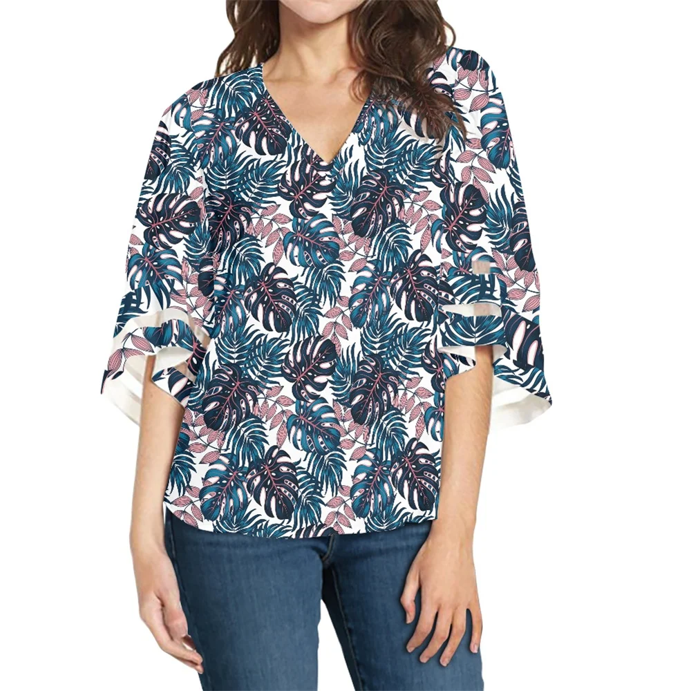 

Casual Women Fashion Blouse 2022 Autumn Female Clothing Wholesale Maori Art Silver Fern Printed Women Blouses