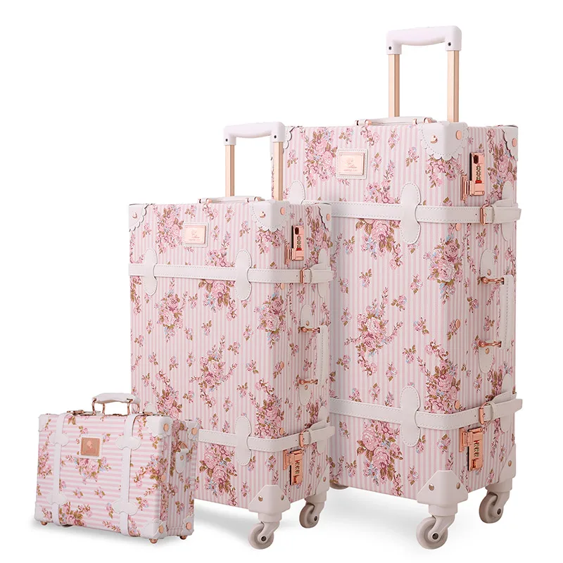 3pcs pink 3 шт./компл. легкий Винтаж принт 3 предмета Чемодан комплект 2" 26"& 13 ''косметический чехол womentravel комплект с сумкой чехол с колесами Обтекателя втулки - Цвет: 3pcs pink