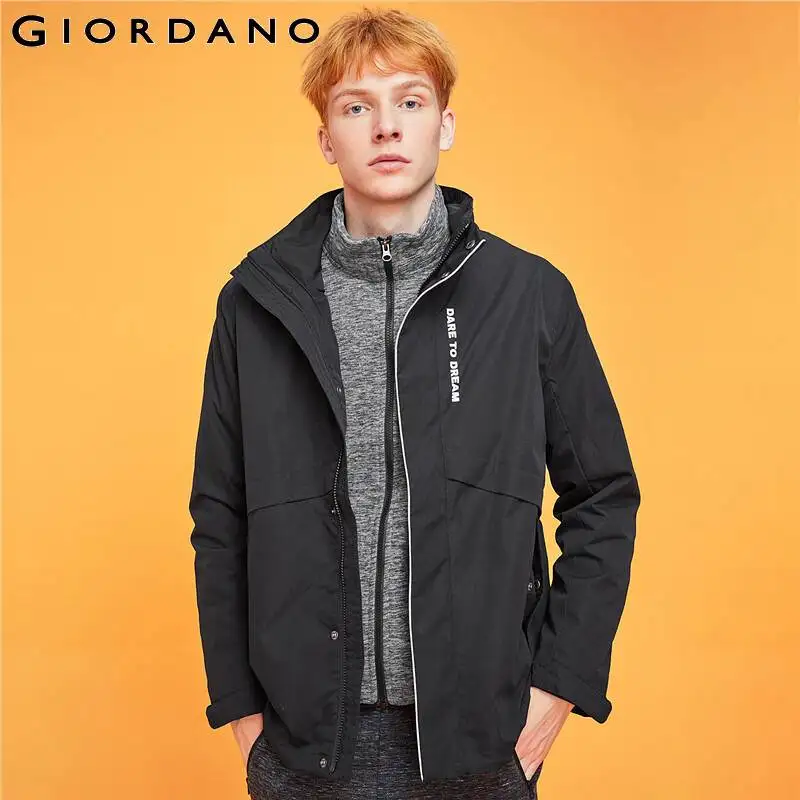 Giordano мужские куртки Графический полиэстер заполненный съемный пальто водонепроницаемый полиэстер толстые теплые мужские куртки 01079697
