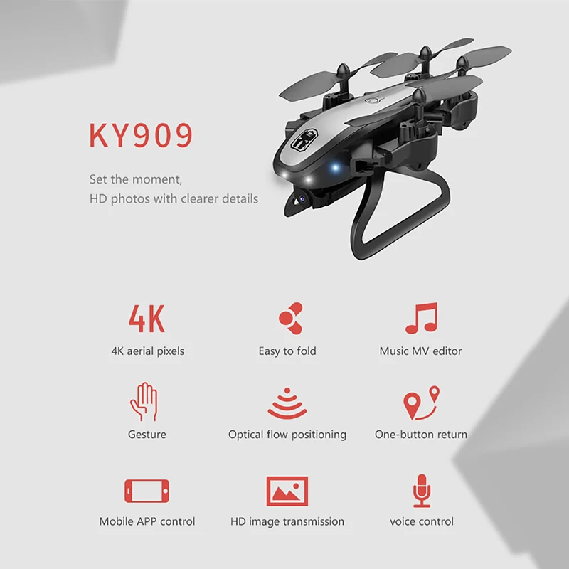 Дрон KY909 HD 4K WiFi видео live fpv Дрон светильник с потоком держать высоту четырехосный самолет одна кнопка взлет Дрон с камерой квадрокоптер с камерой квадракоптер квадрокоптер аккумулятор квадракоптер с камерой