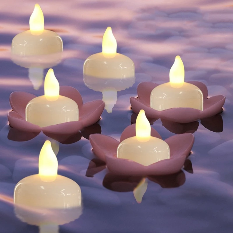 24 упаковки водонепроницаемый беспламенный плавающий чай огни теплый белый