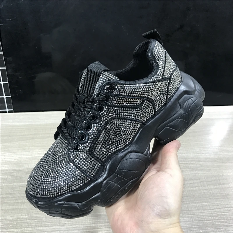 2019 осенние кроссовки на платформе с кристаллами женская обувь Модные женские