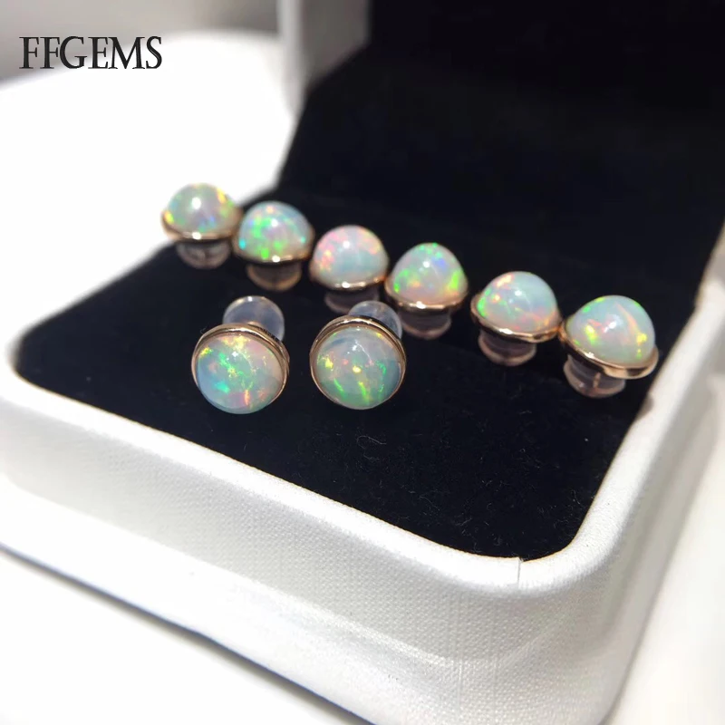 Женские серьги из серебра 100% пробы с натуральным опалом 8 мм | Украшения и