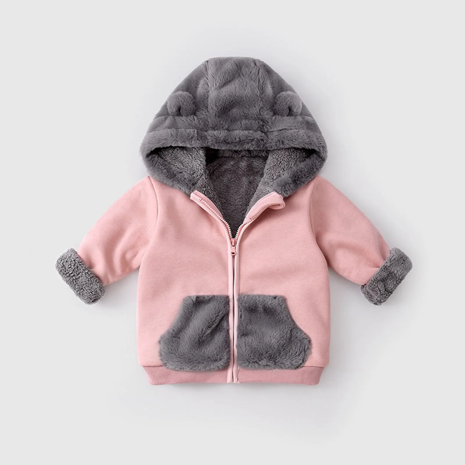 

Toddler Coat Kids Boys Girls 2020 Autumn Winter Warm Fashion Solid Pocket Zipper Hooded Cute Ear Hoodie Outwear Outfits