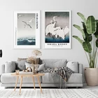 Японский укиё-э принты 1925 охара Косон белый журавль Egret холст постер картина винтажная стена искусство синий Декор для гостиной Roo