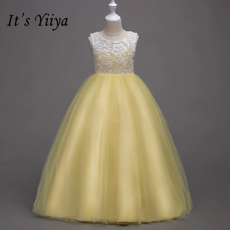 yellow It's Yiya/платье с цветочным узором для девочек; кружевное длинное платье без рукавов для причастия; пышные платья; элегантные платья; Vestidos De Noches Para Ninas 569 - Цвет: yellow