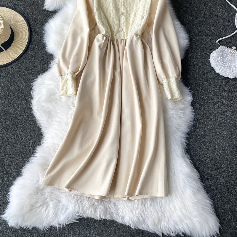 

Autumn Winter Vintage Turn-Down Collar Black/Brown Midi Dress Women Caual Single Breasted Long Sleeve A-Line Vestidos 2021 New