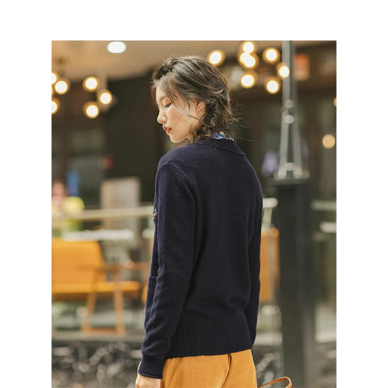 INMAN весенне-осенний трикотажный кардиган с круглым вырезом и вышивкой в стиле