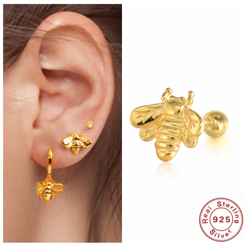 

Aide 2021 Trend Earrings 925 Sterling Silver Luxury Gold Honey Bee Stud Earrings Rock Punk for Women Korean Fine Jewelry Gifts