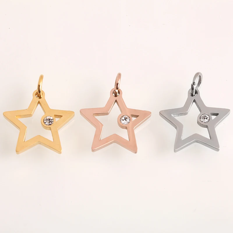 Золотая стальная Нержавеющая Сталь CZ Очарование Серьги Подвески модные звезда