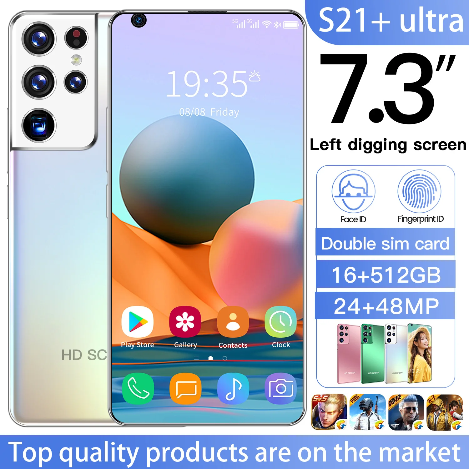 

Cectdigi S21+ Smart Phone 7.3 Inch Android 10.0 Smartphone 16GB RAM 512GB ROM Dual Sim Unlocked Mobile Phone S21+ Ultra MTK 6799