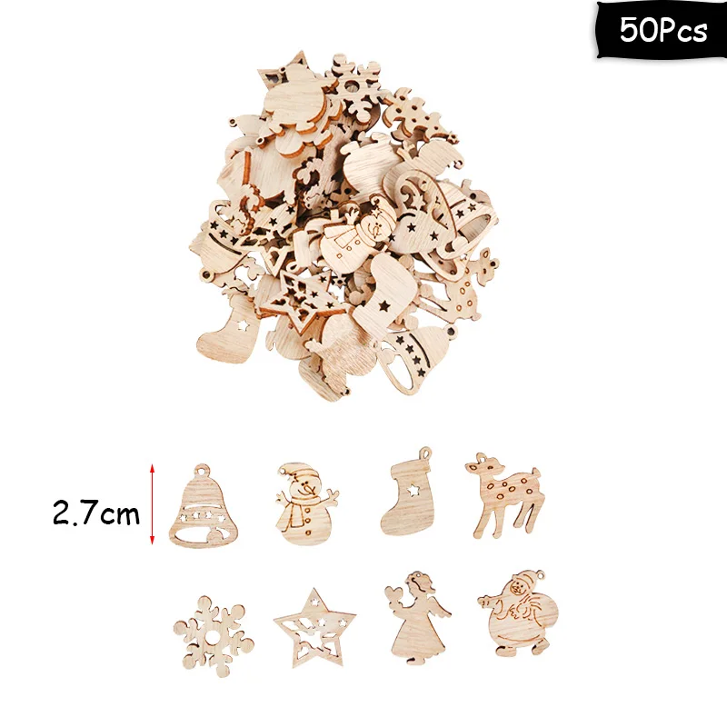 50pcs wooden decor Natal Merry Christmas Висячие белые снежные фольга Swirl баннер гирлянда Рождественские украшения для дома новогодние вечерние Navidad Kerst - Цвет: 50pcs wooden decor