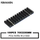 Комплект из 100 алюминиевых радиаторов для чипсета, радиатор, с охлаждающей подушкой, для NVME NGFF M.2 2280 PCIE SSD 70*22*6 мм, черный