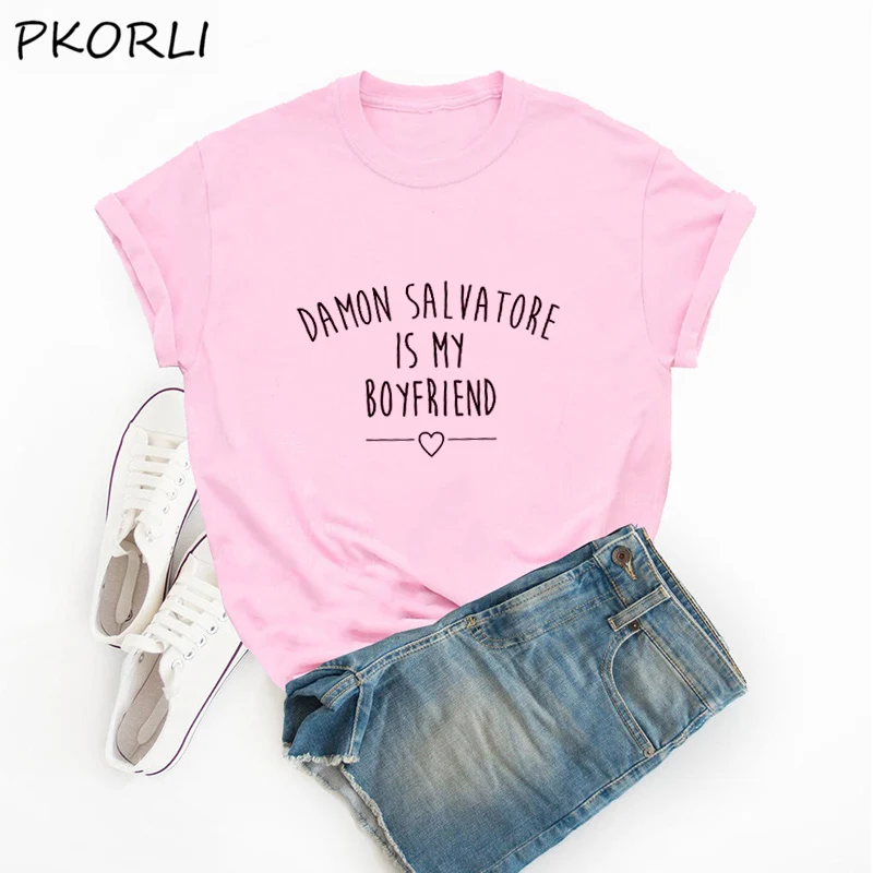 Футболка с дневниками вампира Деймон Сальваторе-мой парень |