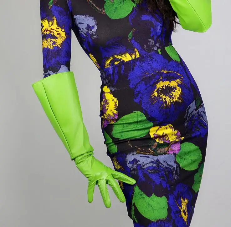 Женская длинная Перчатка из ПУ кожи подиумная зеленая перчатка с широким рукавом