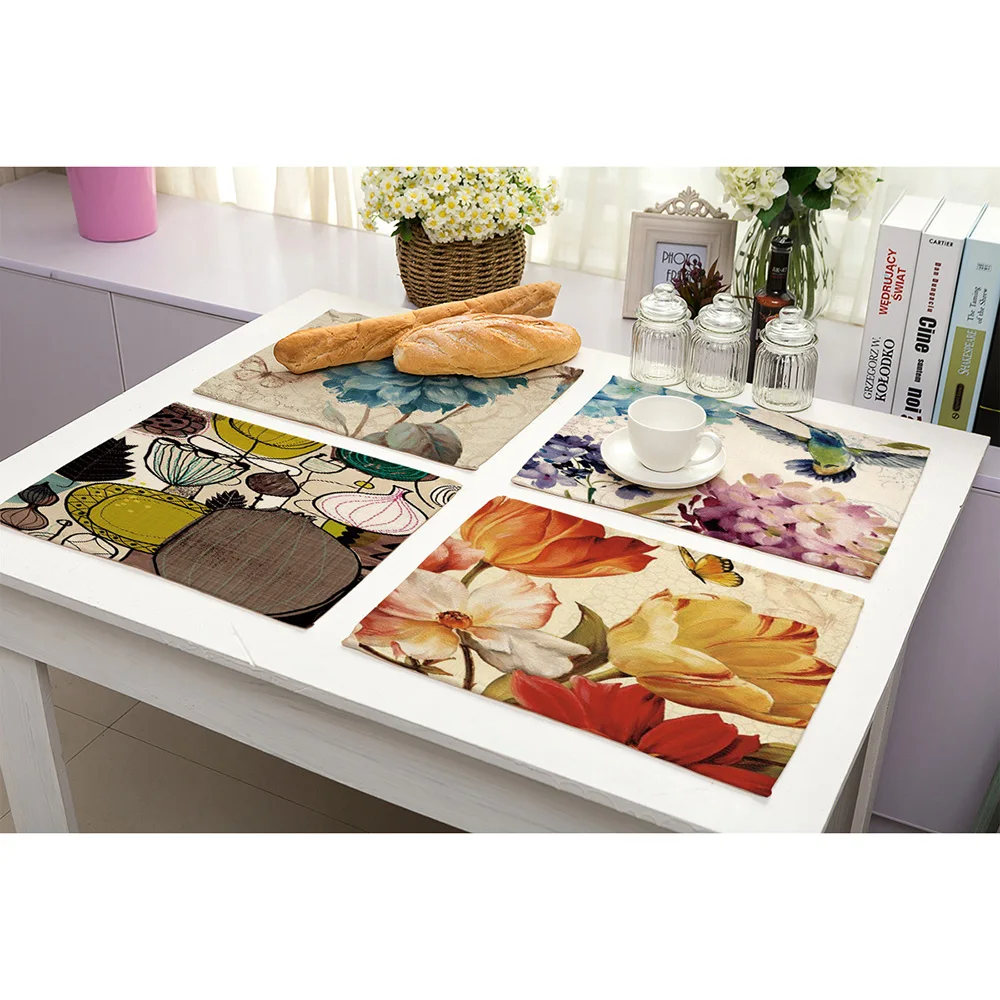 Lychee 42*32cm Plant Series Placemat Flax Table Mat Anti-scalding Pad DIY Kitchen Decoration Dining Accessories | Дом и сад