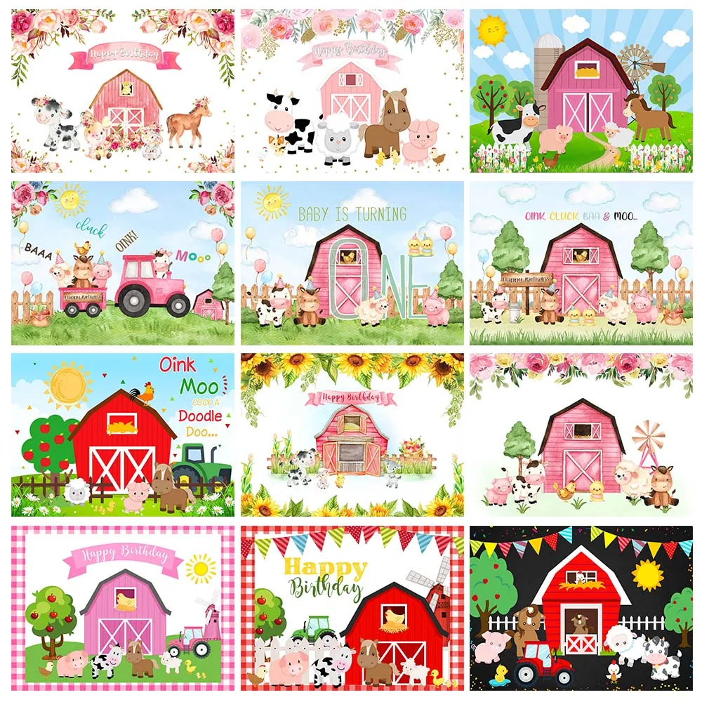 Mocsicka мультфильм ферма сарай дети Новорожденные день рождения фотографии фоны деревянная ограда Baby Shower фото фон для студийной фотосъемки