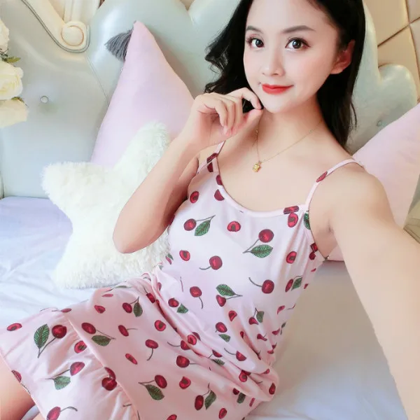 Женская ночная рубашка на бретельках Милая Ночная сорочка лето 2019 | одежда