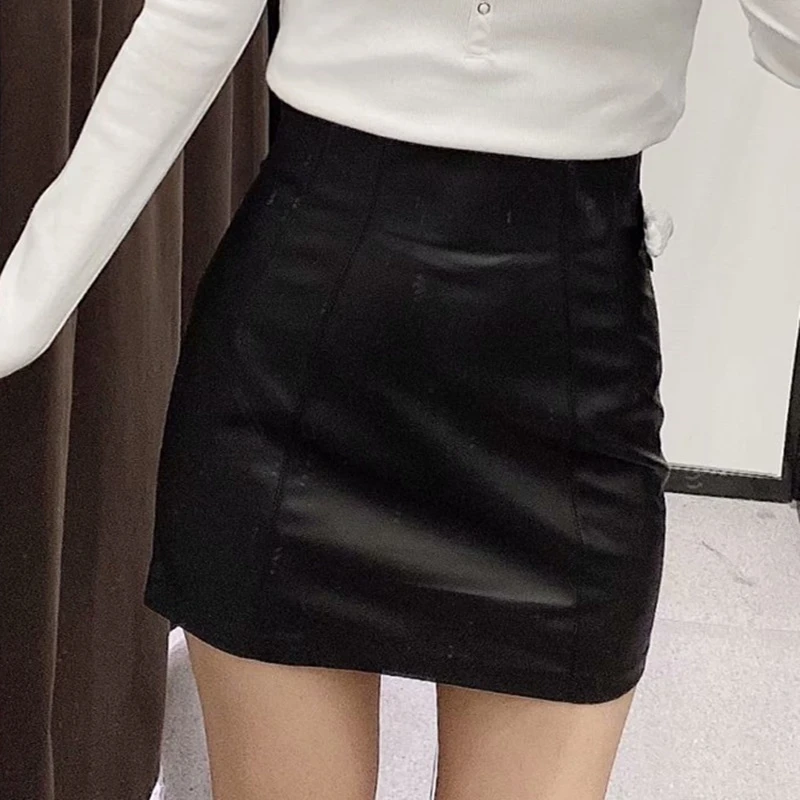 

YOSICIL Solid Pu Leather Skirt Summer Zipper Fly Elegant A Skirt Lady Office Wear Skirt Women Mujer Faldas 2021