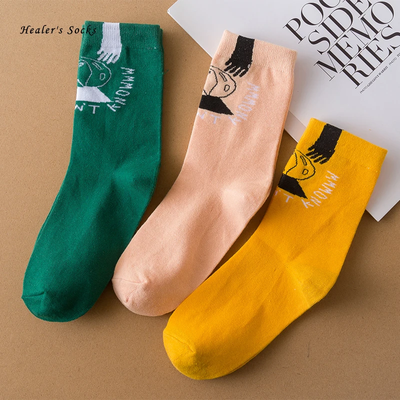 

New Funny Letter Men and Women Socks Cotton Color Hands Fashion HipHop Happy Skateboard Kawaii College Style Girls Tube Socks