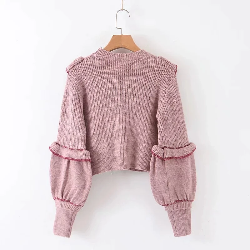 Winter ruffles knitted sweater women pullovers casual long sleeve white chic crop sweaters tops | Женская одежда