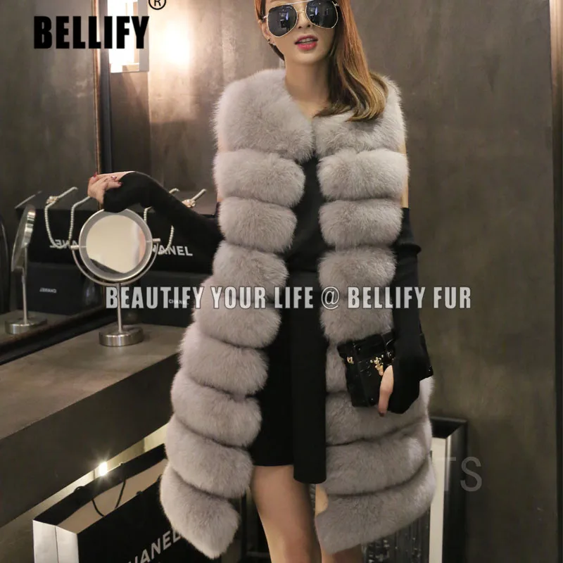 

Женский жилет из 100% натурального Лисьего меха, длинный жилет без рукавов 90 см, модный горизонтальный тонкий роскошный жилет