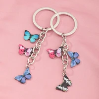 cute colors butterflies keychains men harajuku enamel butterfly key chains for women kid bag keychain girl car pendant key rings